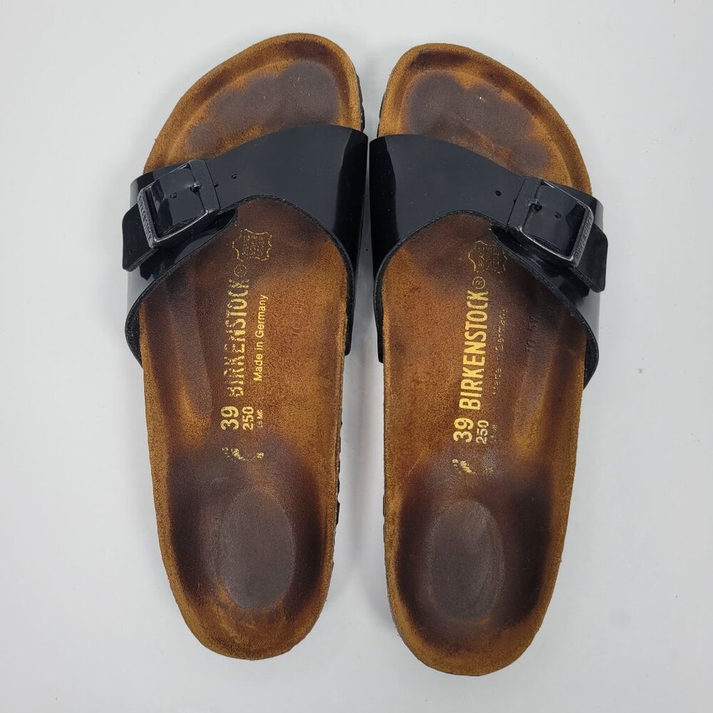Birkenstock Madrid Women's Black Patent Slide Sandals US Size 8.5 EU 39 - Picture 5 of 9